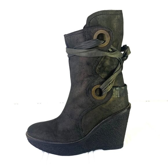 SCARPA LEATHER BOOTS GREEN BOOTS LACE UP BOOTS WEDGE BOOTS MADE IN ITALY SIZE 38 - Picture 3 of 16